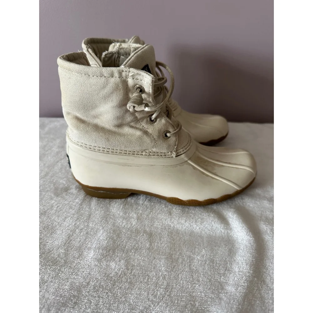 Sperry Saltwater Duck Boots Girls 2M Beige Waterproof Rain Winter Lace Zip